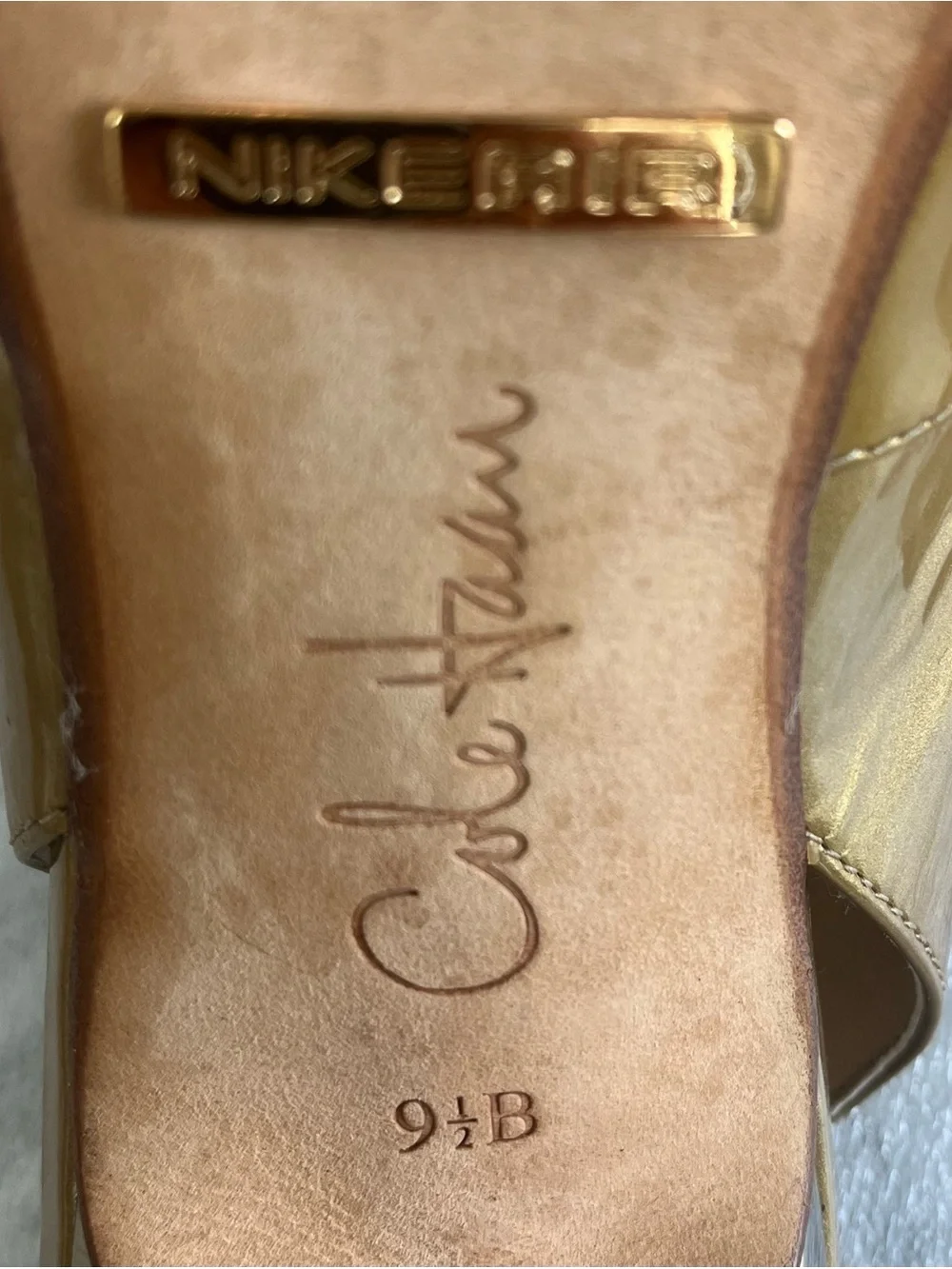 Cole Haan Nike Air Metallic Gold Patent Slingback Peep-Toe Heels PROJECT Piece